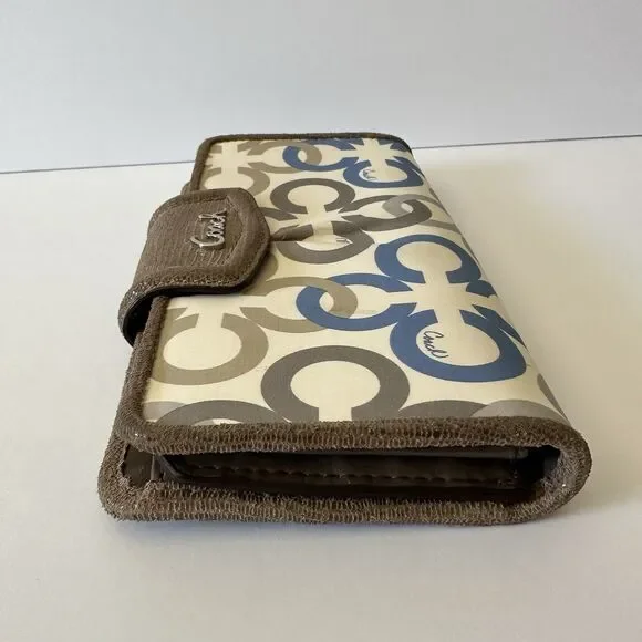 Coach Women's Madison Clover Op Art Wallet Blue Cream Brown Satin - Picture 3 of 15
